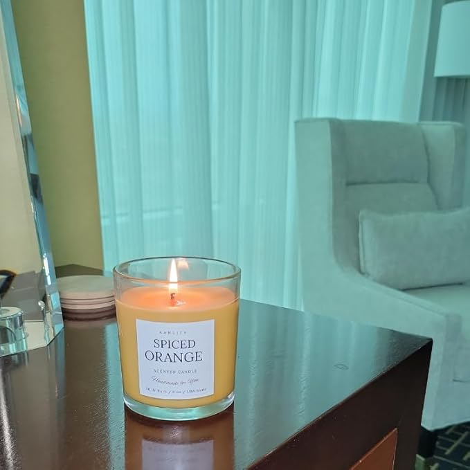 AANLIFE Spiced Orange Scented Candle, Fall, Thanksgiving & Halloween Candle, Gift for Men & Women, Christmas,American Organic Coconut Wax, Long Lasting 50 Hour Burn, Non - Toxic, 8oz, USA