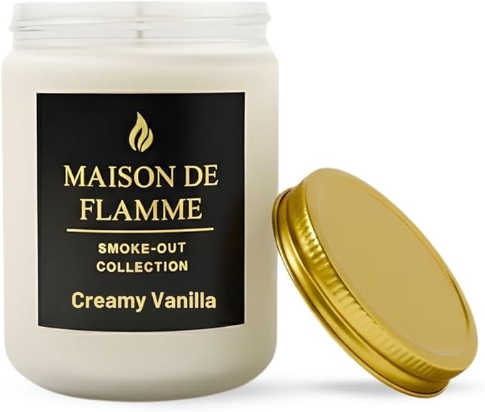 Creamy Vanilla Odor-Eliminating Scented Candle, 200g/7oz White Jar – Long-Lasting Soy Wax Blend Candle for Smoke, Kitchen & Home Odors
