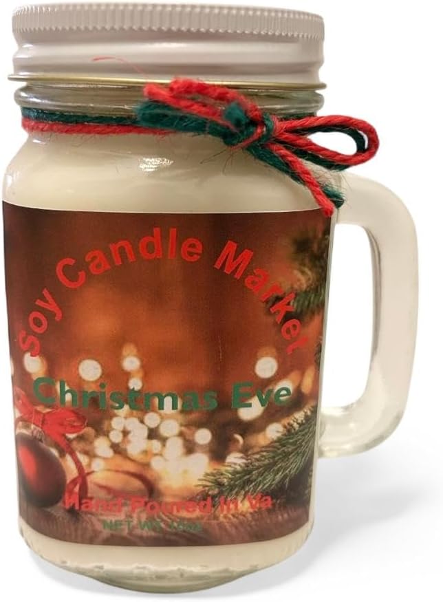 Soy Scented Candles | Handmade & Highly Aromatic Candles Burns Upto 85 Hours in Glass Jar - Perfect for Home Decor, Wedding, Birthday, Dinner (Christmas Eve, 16 oz)