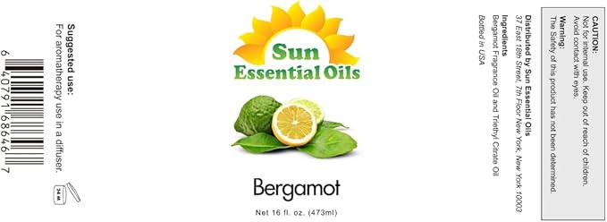 Sun Essential Oils Bergamot Essential Oil 16 oz Bulk for Skin, Hair, Aromatherapy, Soap & Diffuser