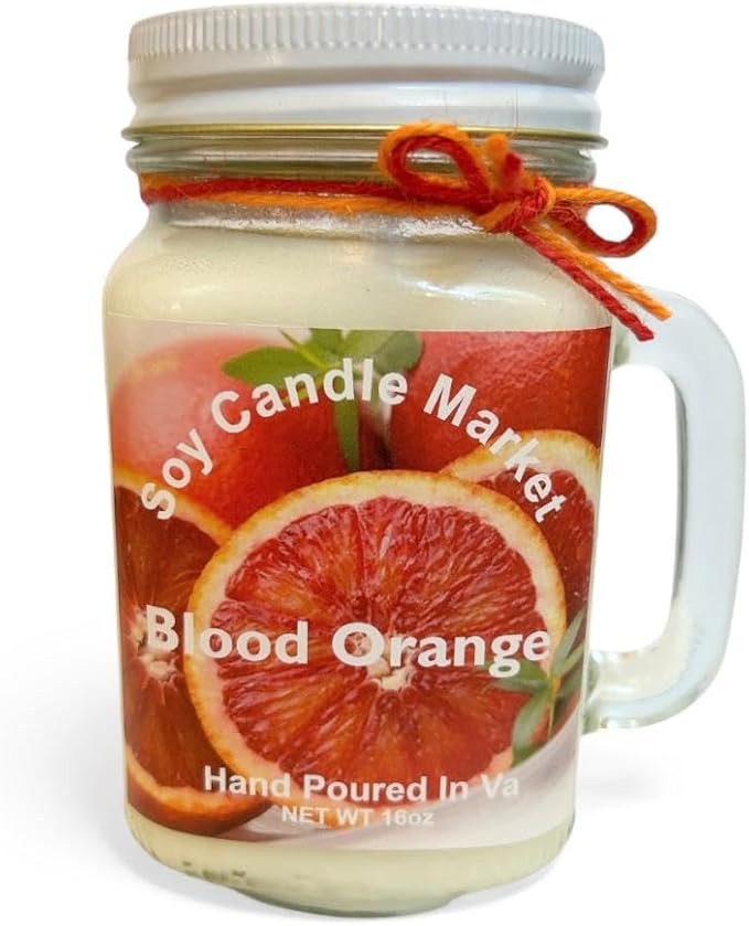 Soy Scented Candles | Handmade & Highly Aromatic Candles Burns Upto 85 Hours in Glass Jar - Perfect for Home Decor, Wedding, Birthday, Dinner (Blood Orange, 12 oz)
