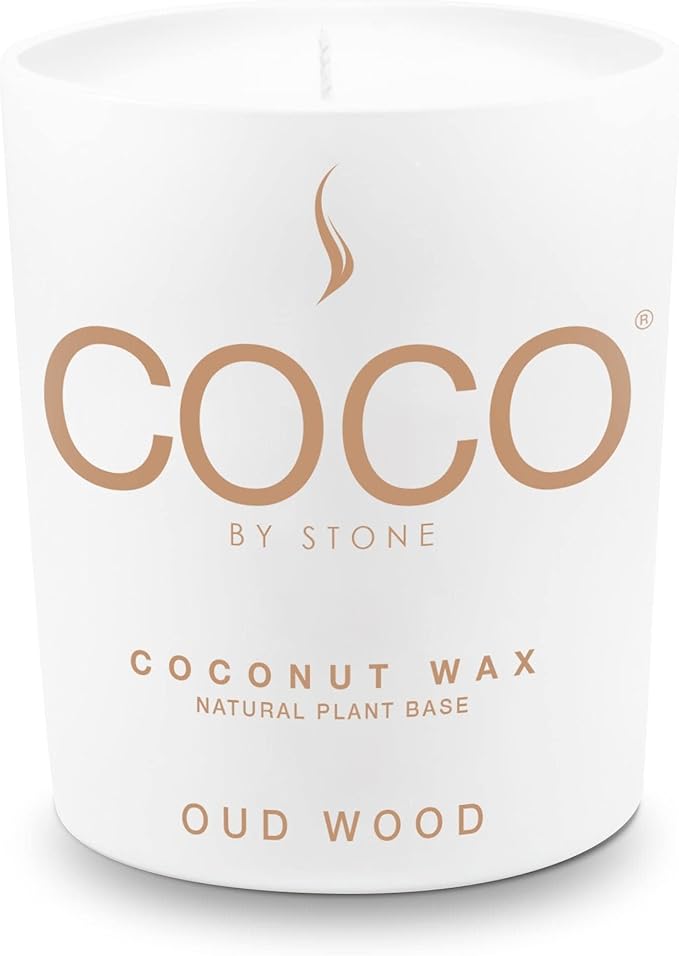 COCO by Stone 11oz Candle, Coconut Apricot Wax Candle for Home (Oud Wood) Home Fragrance Products, 1 Wick Candle, Enhance Indoor Aroma, Vegan & Cruelty-Free, Clean Burning and Hand Poured Candle
