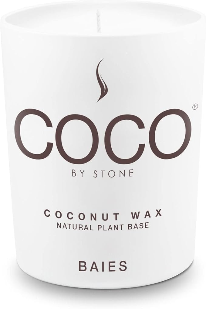 COCO by Stone 6.5oz Candle, Coconut Apricot Wax Candle for Home (Baies) Home Fragrance Products, 1 Wick Candle, Enhance Indoor Aroma, Vegan & Cruelty-Free, Clean Burning and Hand Poured Candle