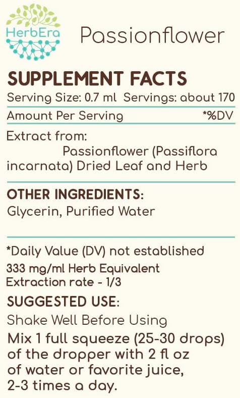 Passionflower B120 Alcohol-Free Herbal Extract Tincture, Concentrated Liquid Drops Natural (Passiflora Incarnata) 4 fl oz
