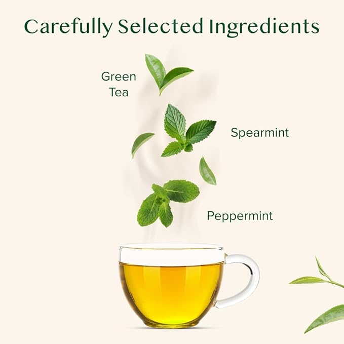 VAHDAM, Mint Green Tea Bags (100 Count) 100% Pure Leaf Tea, High Grown, Low Caffeine, Non GMO, Gluten Free | Plant-Based Pyramid Tea Bags | Direct from Source