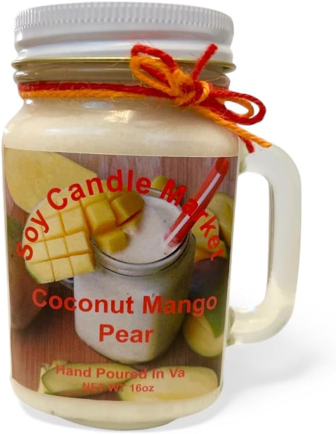 Soy Scented Candles | Handmade & Highly Aromatic Candles Burns Upto 85 Hours in Glass Jar - Perfect for Home Decor, Wedding, Birthday, Dinner (Coconut Mango Pear, 16 oz)
