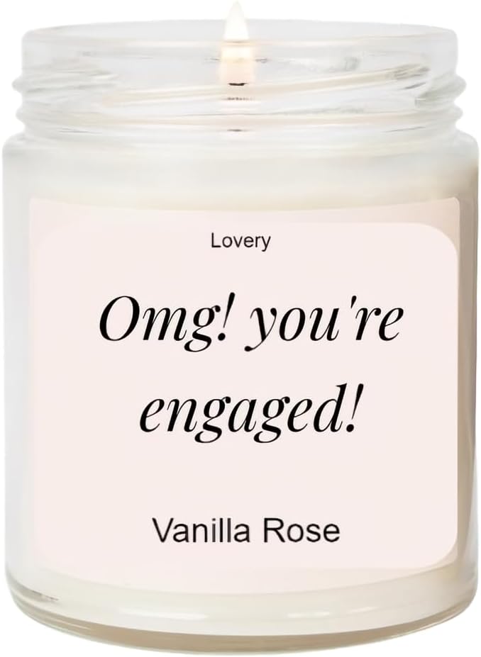 OMG! You're Engaged, Vanilla Rose Scented Soy Wax Candle, Engagement Gift, 9oz Clear Jar, 50 Hour Burn Time, fiancé Gifts for Women, Engagement Gifts for Couples