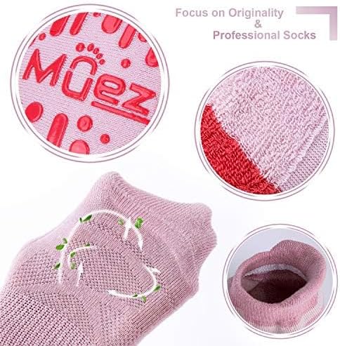 Muezna Non Slip Yoga Socks for Women, Anti-Skid Pilates, Barre, Hospital Socks with Grips, Size 5-10