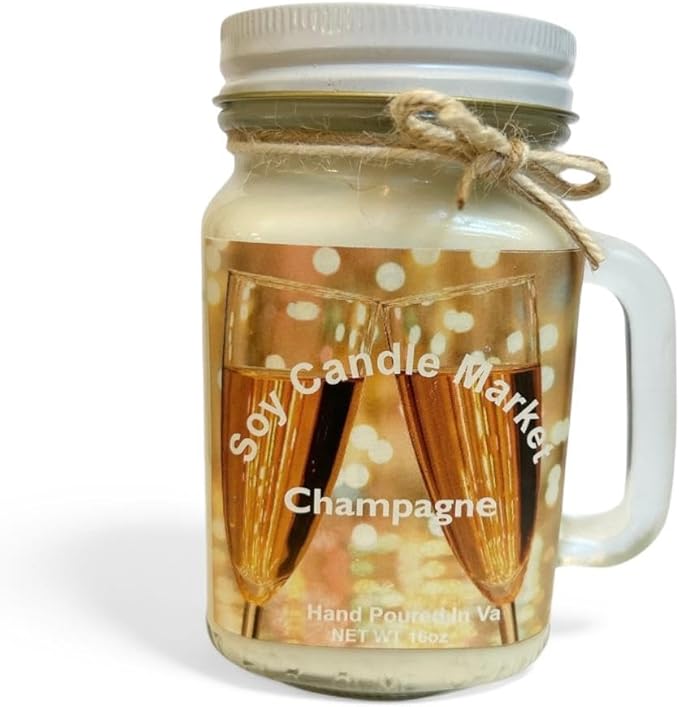 Soy Scented Candles | Handmade & Highly Aromatic Candles Burns Upto 85 Hours in Glass Jar - Perfect for Home Decor, Wedding, Birthday, Dinner (Champagne, 12 oz)