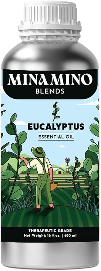 16 fl oz - Eucalyptus Essential Oil (100% Pure & Natural) Large Aluminum Bottle for Aromatherapy, Diffuser, Candle & Soap Making - Minamino Blends