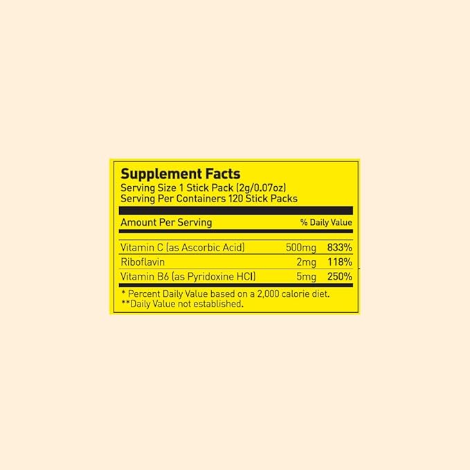 LEMONA Official Vitamin C Powder 500mg Korean Supplements Immune Support B6, B2, On-The-Go Packets Vitamin Healthy Living, Easy to Take Daily Energy Boost Korean Food Snacks Lemon (120Sticks)