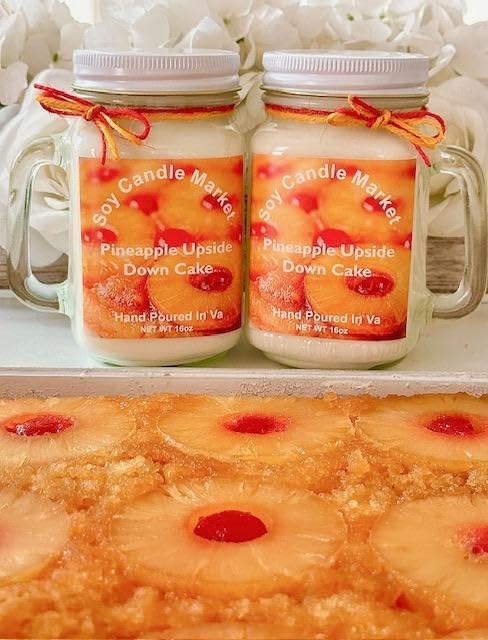 Soy Scented Candles | Handmade & Highly Aromatic Candles Burns Upto 85 Hours in Glass Jar - Perfect for Home Decor, Wedding, Birthday, Dinner (Pineapple Upside Down Cake, 16 oz)