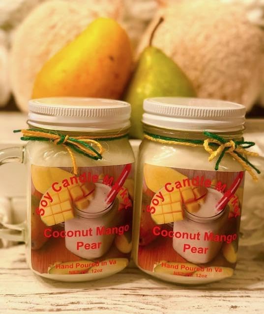 Soy Scented Candles | Handmade & Highly Aromatic Candles Burns Upto 85 Hours in Glass Jar - Perfect for Home Decor, Wedding, Birthday, Dinner (Coconut Mango Pear, 16 oz)