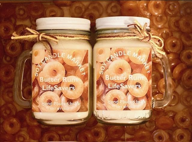 Soy Scented Candles | Handmade & Highly Aromatic Candles Burns Upto 85 Hours in Glass Jar - Perfect for Home Decor, Wedding, Birthday, Dinner (Butter Rum Lifesavers, 16 oz)
