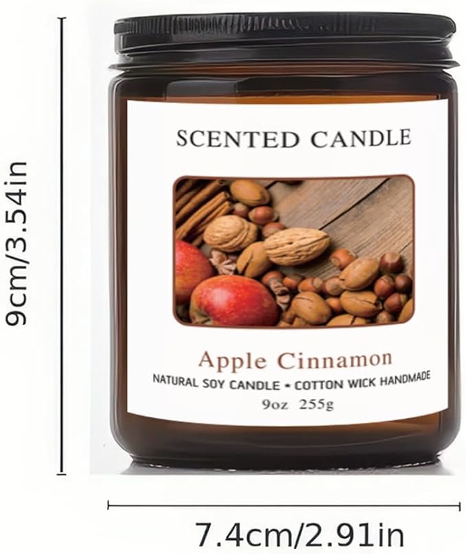 Apple Cinnamon Scented Candles for Home Scented Aromatherapy Candles, Hand-Poured, 9 OZ, 50H Clean Burn,Soy Wax Candle Gift Set for Women Men