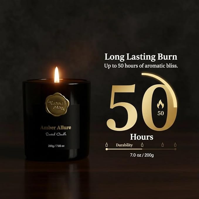 Luxurious Scented Candle-Amber Allure-Aromatherapy Jar Candles for Relaxation & Sleep -7 oz- 45 Hours Clean Burn-Hand-Cast -100% Natural Soy Wax -Valentine’s Day Gift