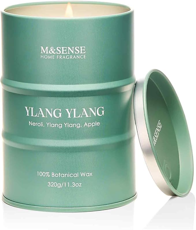 M&SENSE Ylang Ylang Scented Candles Natural Non Toxic, Aromatherapy Candle for Stress Relief Meditation Relaxing, Housewarming Gifts for Women Men, 11.3oz 70 Hour Long Burning
