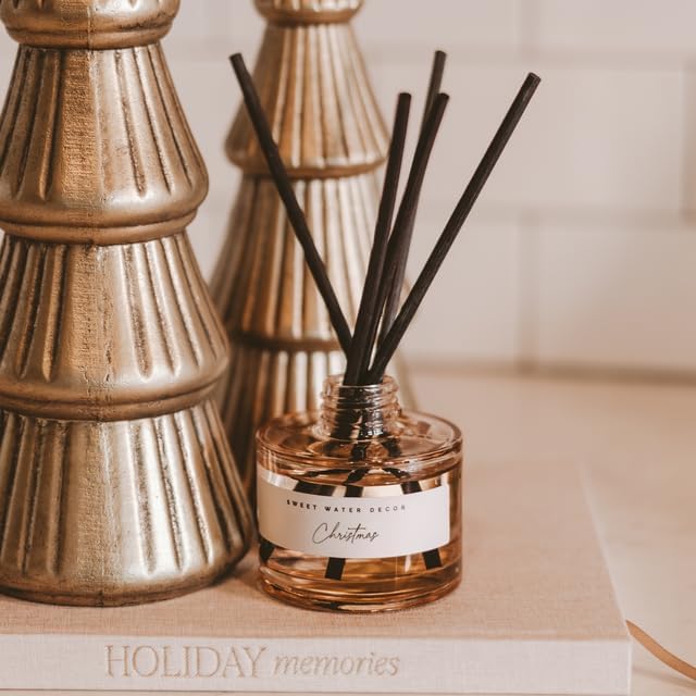 Sweet Water Decor Christmas Reed Diffuser Set - Fresh Cut Trees, Orange, and Cloves Holiday Scent for Home with Long Lasting Fragrance - Non-Toxic Oil Reed Diffuser Made in The USA
