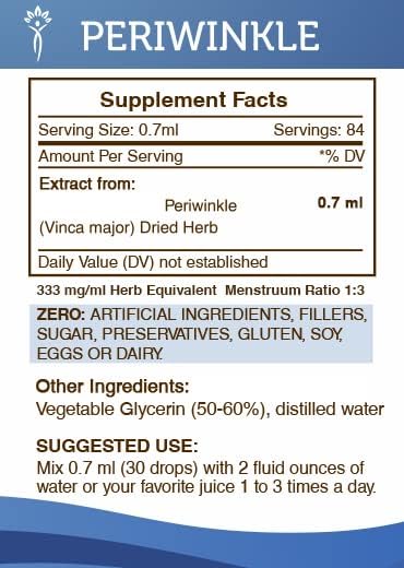 Secrets of the Tribe Periwinkle Alcohol-Free Liquid Extract, Periwinkle (Vinca Major) Dried Herb (2 FL OZ)