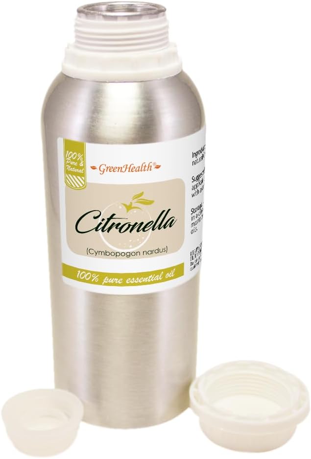 Citronella Essential Oil – 8 fl oz (237 ml) Aluminum Bottle w/Plug Cap – 100% Pure Essential Oil – GreenHealth