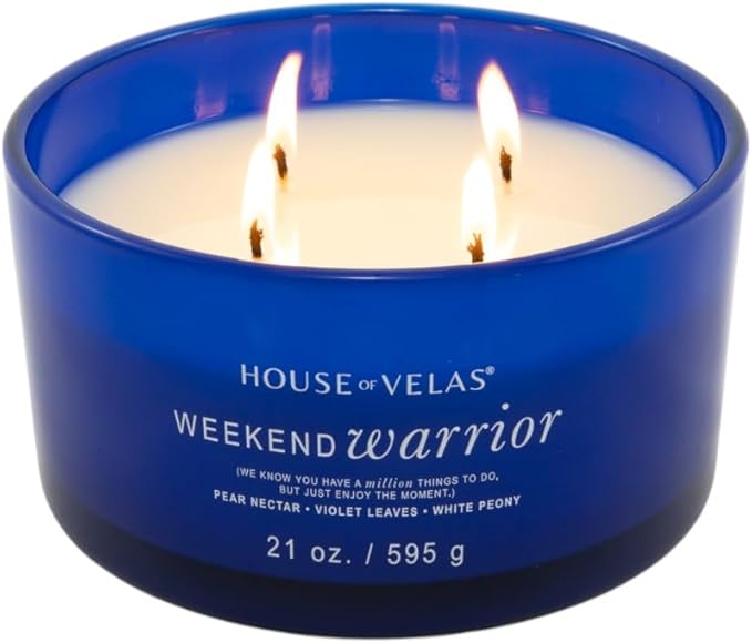 Burnable Sensations Collection Candle, 21 oz, 4 Cotton Wicks, Weekend Warrior - Floral Woods, Large Painted Jar