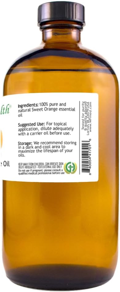 Sweet Orange Essential Oil - 16 fl oz (473 ml) Amber Glass Bottle - 100% Pure Essential Oil - GreenHealth