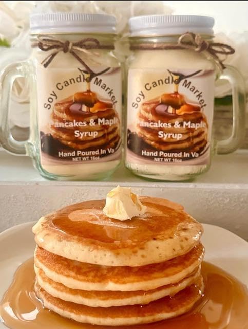 Soy Scented Candles | Handmade & Highly Aromatic Candles Burns Upto 85 Hours in Glass Jar - Perfect for Home Decor, Wedding, Birthday, Dinner (Pancakes and Maple Syrup, 16 oz)