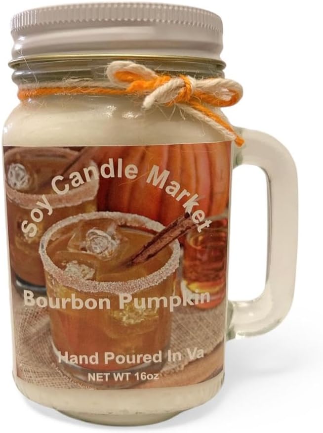 Soy Scented Candles | Handmade & Highly Aromatic Candles Burns Upto 85 Hours in Glass Jar - Perfect for Home Decor, Wedding, Birthday, Dinner (Bourbon Pumpkin, 16 oz)