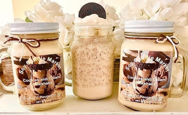 Soy Scented Candles | Handmade & Highly Aromatic Candles Burns Upto 85 Hours in Glass Jar - Perfect for Home Decor, Wedding, Birthday, Dinner (Cookies & Cream Milk-Shake, 16 oz)