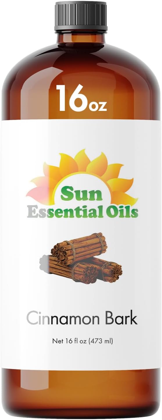 Sun Essential Oils - Cinnamon Bark Essential Oil (16 oz) for Diffuser, Aromatherapy Massage, Skin & Hair, Fragrance for Candle, Soap & Lotion Making at Home