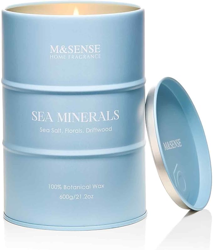M&SENSE Sea Minerals Scented Candles Ocean Large, Natural Soy Candles 21.2oz 120 Hour Slow Burning,Coconut Candles for Stress Relief Meditation Relaxing,Summer Soy Candle.
