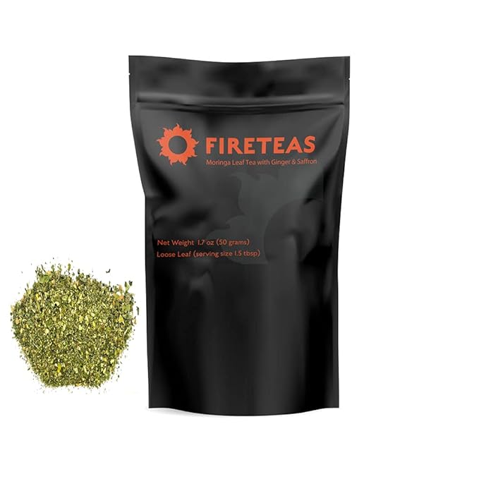 FIRE TEAS Organic Moringa Leaf Tea with Ginger & Saffron - Loose Leaf Blend -