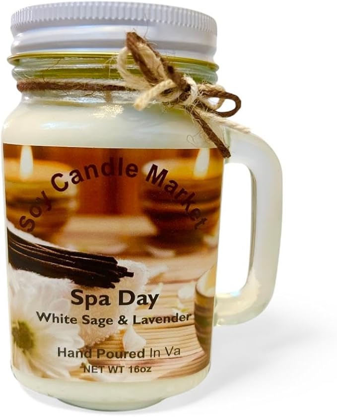 Soy Scented Candles | Handmade & Highly Aromatic Candles Burns Upto 85 Hours in Glass Jar - Perfect for Home Decor, Wedding, Birthday, Dinner (Spa Day, 12 oz)