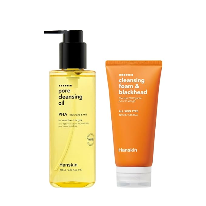Hanskin Pore Care Duo – PHA Cleansing Oil (6.76 oz) & Cleansing Foam | Blackhead Removal, Gentle Exfoliation & Pore Care for Oily, Acne-Prone & Combination Skin | Korean Skincare Set, K-Beauty