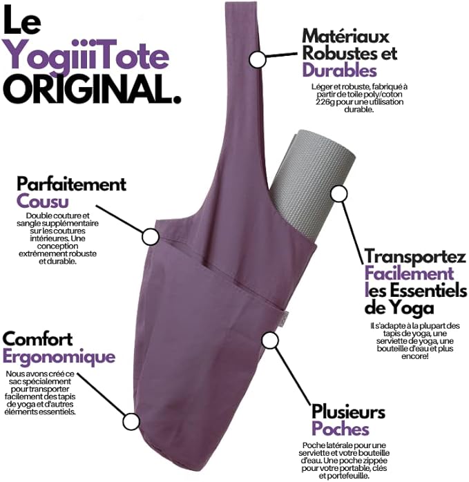Yogiii Yoga Mat Bag | The ORIGINAL YogiiiTote Yoga Bag | Sling Mat Tote w/Large Side Pocket & Zipper Pocket | Yoga Mat Carrier Fits Most Size Mats