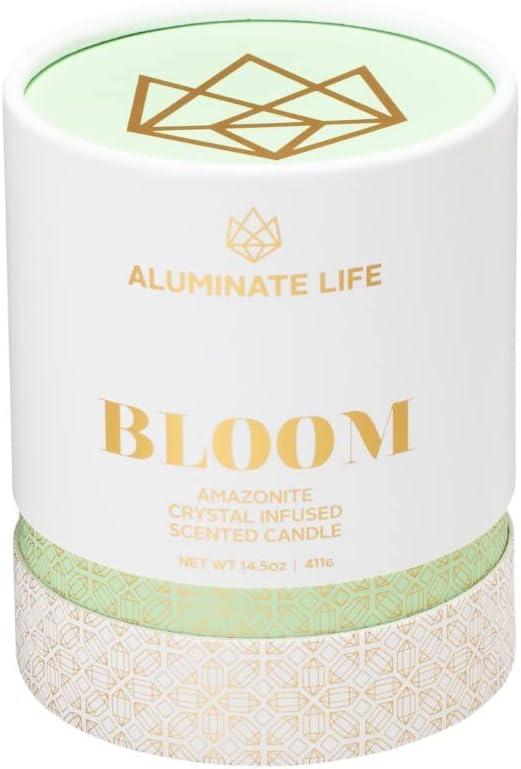 Luxury Glass Jar Candle, 14.5 OZ, Bloom - Amazonite Crystal Infused - Scents of Lavender, Neroli, and Jasmine - Hope, Discovery, & Growth - Coconut Wax, Essential Oils, Dr. Developed