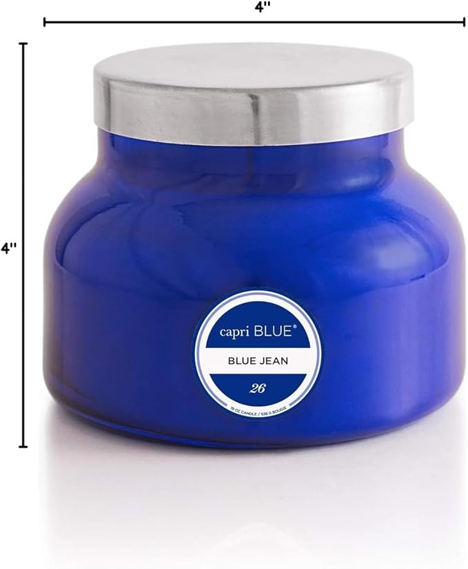 Capri Blue Scented Candles - Soy Candle Wax Blend - Jar Candles - Blue Candle Gifts for Women & Men - Luxury Candles for Home Scented with Citrus, White Musk & Patchouli - Blue Jean (19 oz)