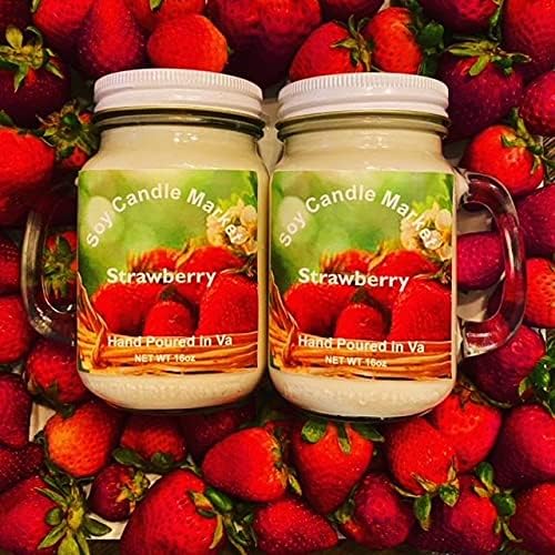 Soy Scented Candles | Handmade & Highly Aromatic Candles Burns Upto 85 Hours in Glass Jar - Perfect for Home Decor, Wedding, Birthday, Dinner (Strawberry, 12 oz)