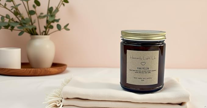 Heavenly Light LLC 100% Non-Toxic 9 oz Scented Soy Wax Candles (Pink Melon)