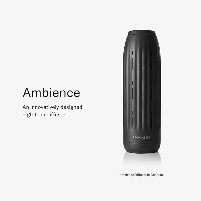 AromaTech Ambience Scent Diffuser for Essential Oil Blends & Fragrances – Waterless Scent Machine w/Bluetooth for Home, Bathroom Boutiques, Hotel, Spa – Charcoal
