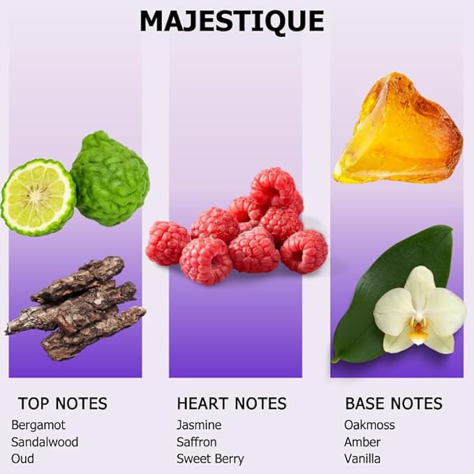 Aromely Diffuser Oil Majestique a Sophisticated Blend of Bergamot, Sandalwood, Oud, Jasmine, Saffron, Sweet Berry, Oakmoss, and Vanilla Creating an Exquisite Fragrance for Scent Diffusers (50ml)