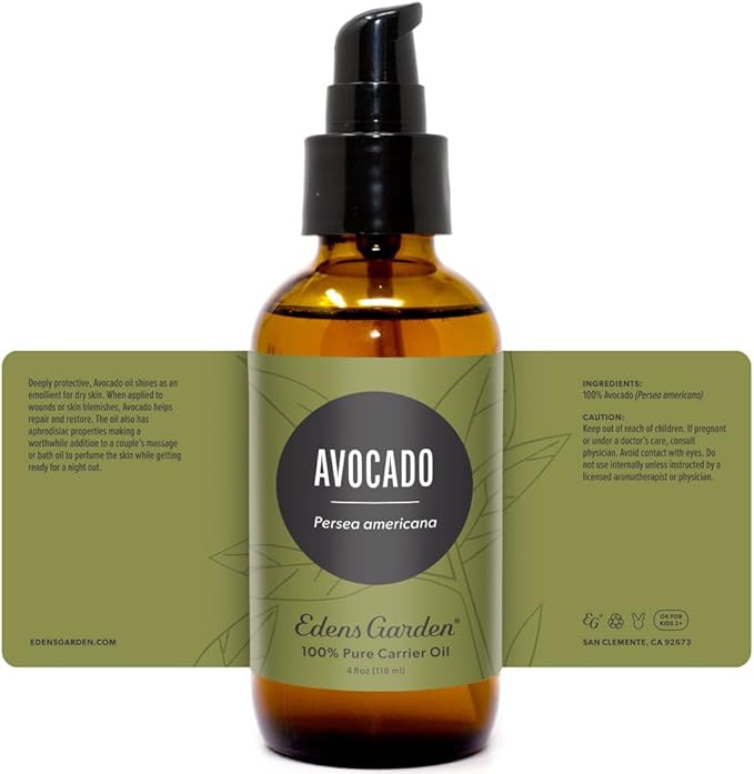 Edens Garden Avocado Carrier Oil- 100% Pure Premium Cold Pressed & Hexane Free, Natural Moisturizer for Face, Skin, Hair & Nails, Diluting Essential Oils, DIY Beauty, Men & Women 118 ml (4 fl oz)