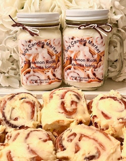 Soy Scented Candles | Handmade & Highly Aromatic Candles Burns Upto 85 Hours in Glass Jar - Perfect for Home Decor, Wedding, Birthday, Dinner (Cinnamon Rolls & Vanilla Icing, 16 oz)