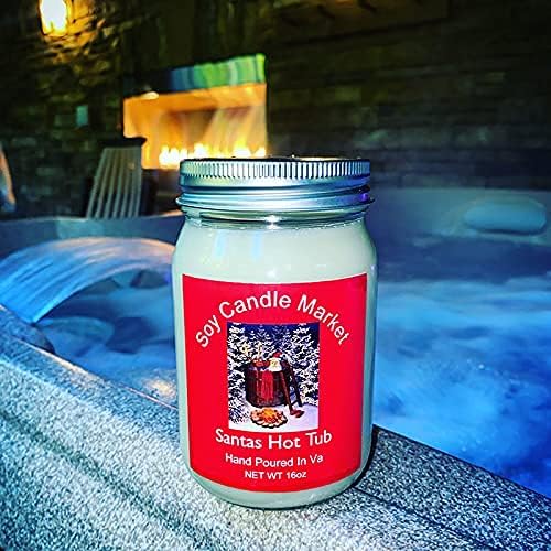 Soy Scented Candles | Handmade & Highly Aromatic Candles Burns Upto 85 Hours in Glass Jar - Perfect for Home Decor, Wedding, Birthday, Dinner (Santas Hot Tub, 16 oz)