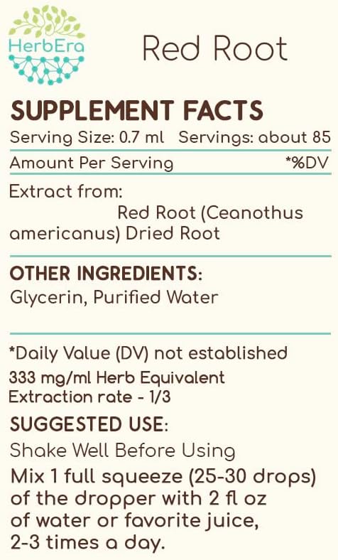 HerbEra Red Root B60 Alcohol-Free Herbal Extract Tincture, Super-Concentrated (New Jersey Tea, Ceanothus Americanus) 2 fl oz