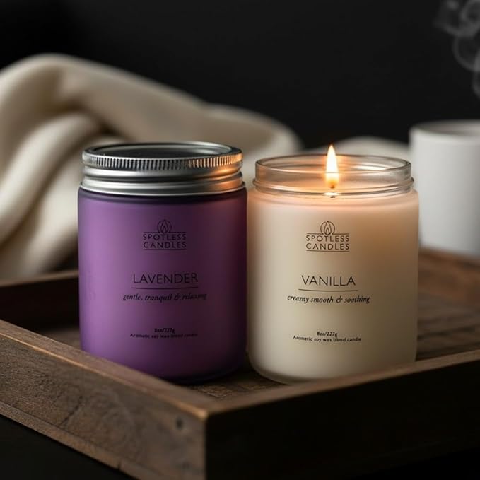 Aromatic Candles Two Pack - 2 x 8 oz Lavender & Vanilla in a Gift Pack Strong Scented Candles by Spotless Candles