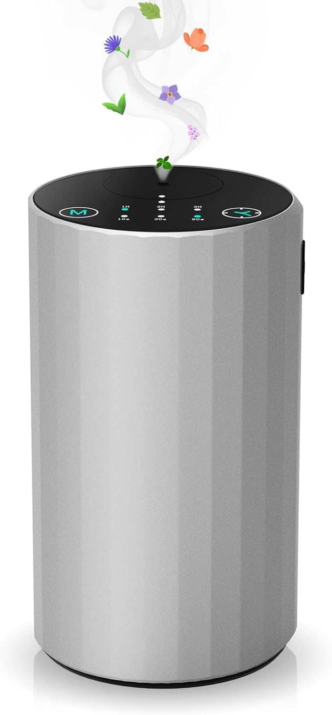 Waterless Essential Oil Diffuser Aromatherapy Scent Diffusers for Home Large Room, Bedroom, Car, Office, Desk, Battery Operated Mini Portable Air Freshener (Silvery)