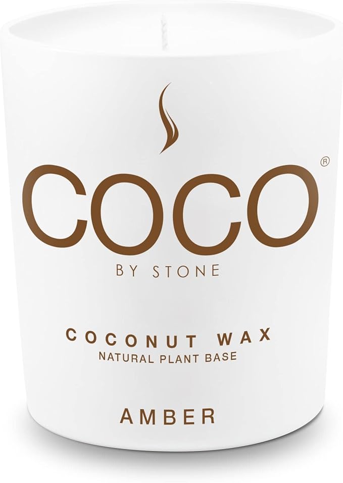 COCO by Stone 11oz Candle, Coconut Apricot Wax Candle for Home (Amber) Home Fragrance Products, 1 Wick Candle, Enhance Indoor Aroma, Vegan & Cruelty-Free, Clean Burning and Hand Poured Candle