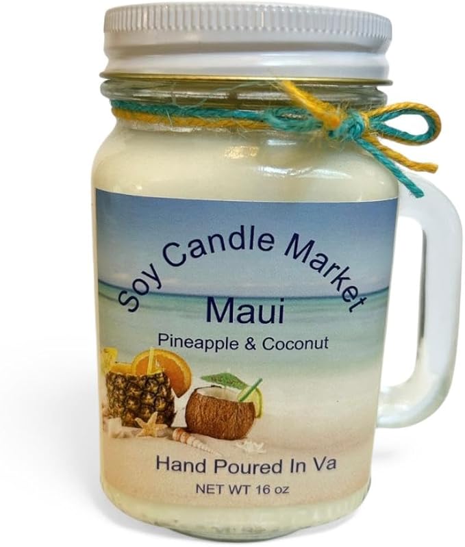 Soy Scented Candles | Handmade & Highly Aromatic Candles Burns Upto 85 Hours in Glass Jar - Perfect for Home Decor, Wedding, Birthday, Dinner (Maui, 16 oz)