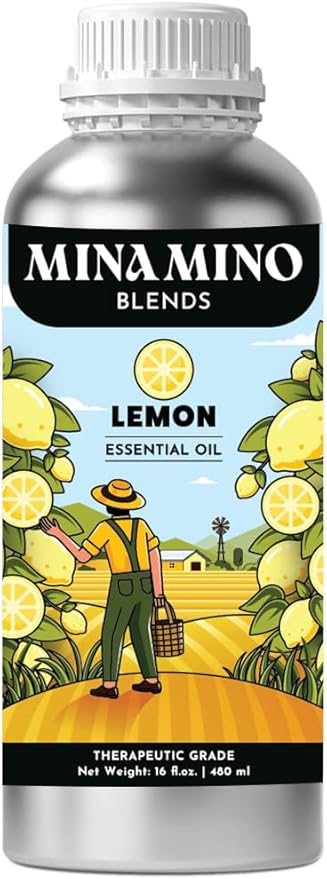 16 fl oz - Lemon Essential Oil (100% Pure & Natural) Large Aluminum Bottle for Aromatherapy, Diffuser, Candle & Soap Making - Minamino Blends